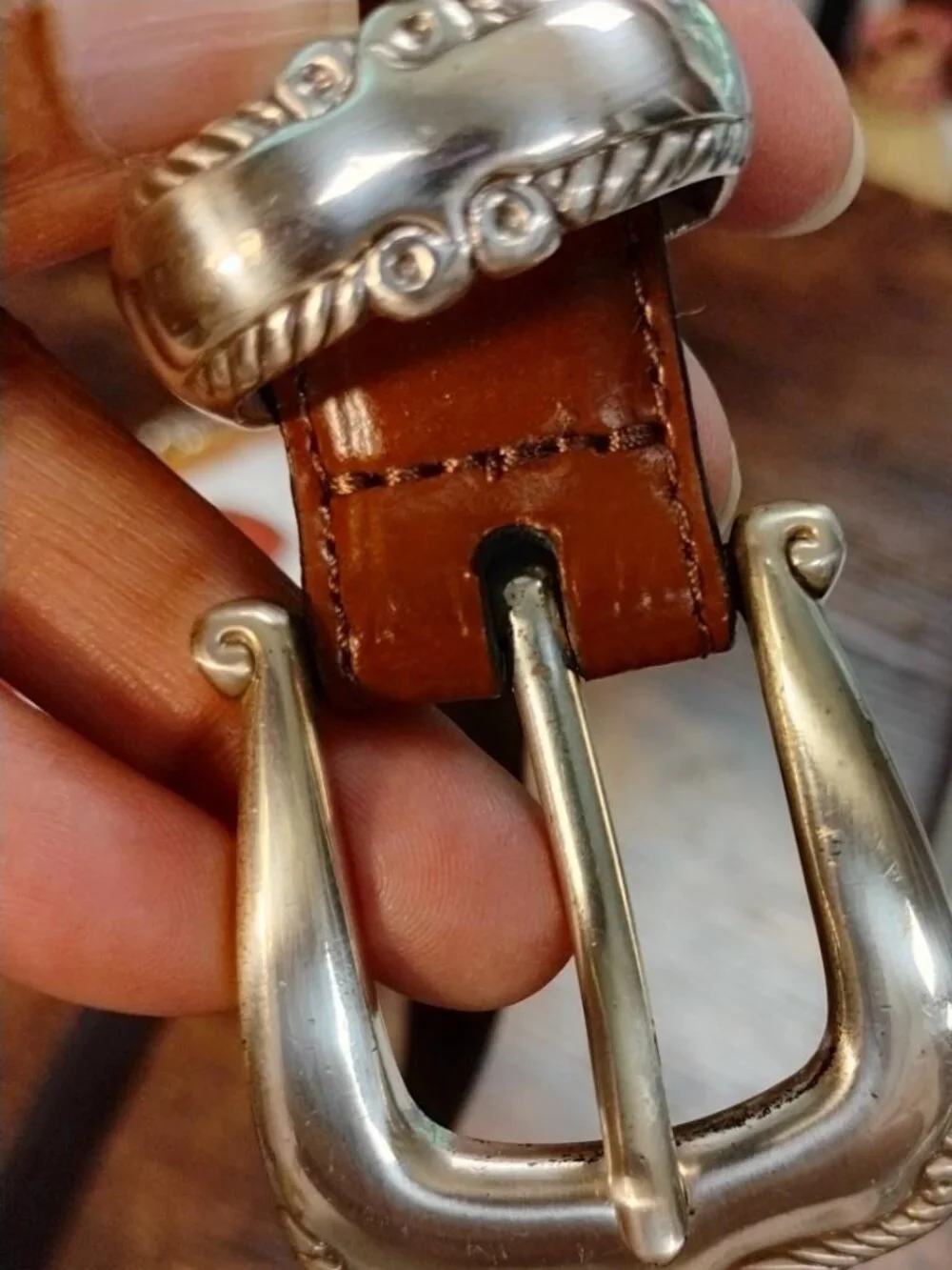 Brown Genuine Leather Western Concho Belt Silver Buckle Size L